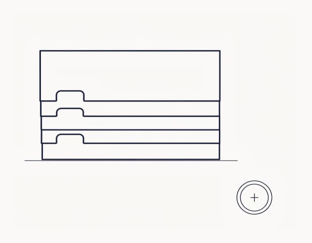 Three stacked record folders with a prominent notary seal detail in hairline strokes